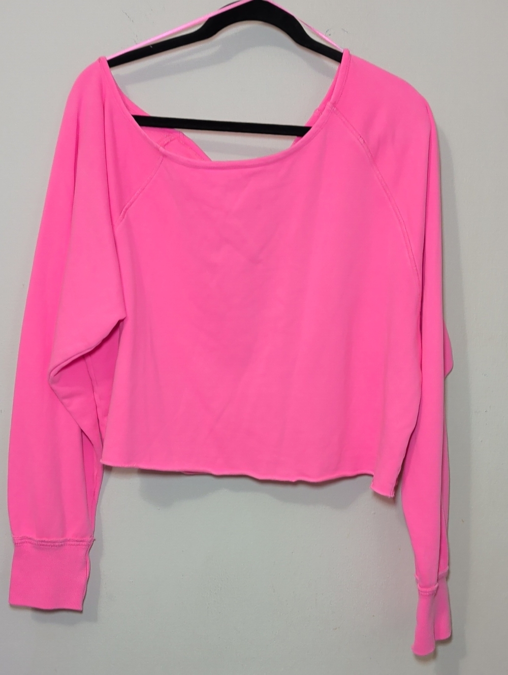 JoyLab Oversized Off-Shoulder Cropped Sweatshirt Neon Pink Comfy Women's Size L